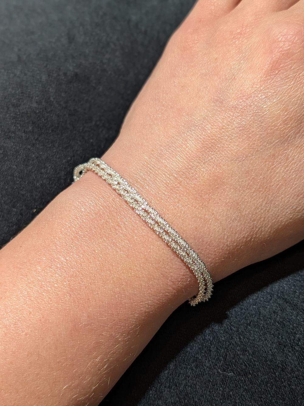 Silver Tone Two Layer Rope Chain Bracelet Adjustable Lobster Clasp 9" - 10"